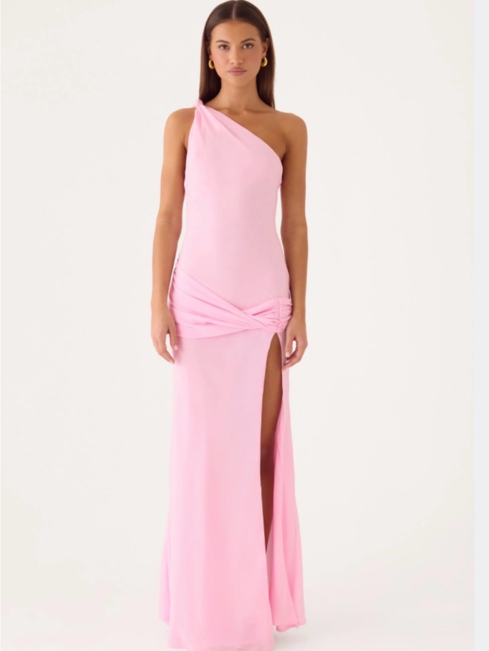 Peppermayo Pink One-Shoulder Gown with Side Knot and Slit